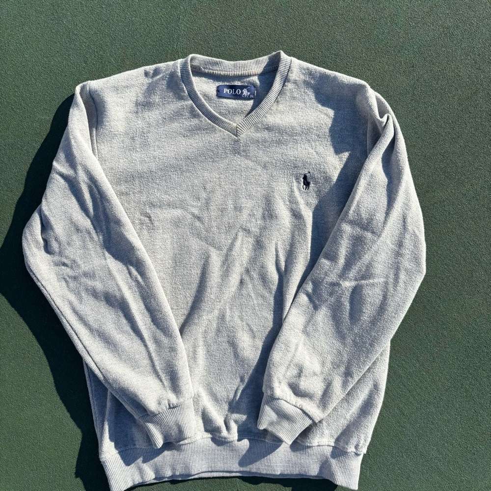 Polo by Ralph Lauren Light Gray V-Neck Sweater with Navy Pony